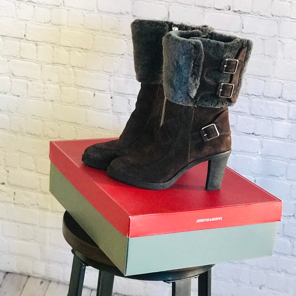 Johnston & Murphy Shearling Cuff Suede Boots